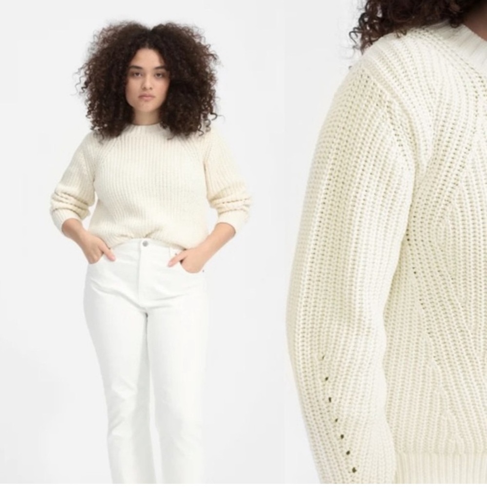 New Everlane The Texture Cotton Crew Chunky Sweater Creame Size Large